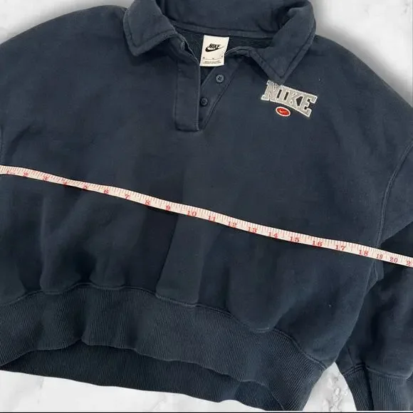 Nike Y2K Phoenix Fleece Retro crop quarter zip polo top in navy M - Picture 4 of 5